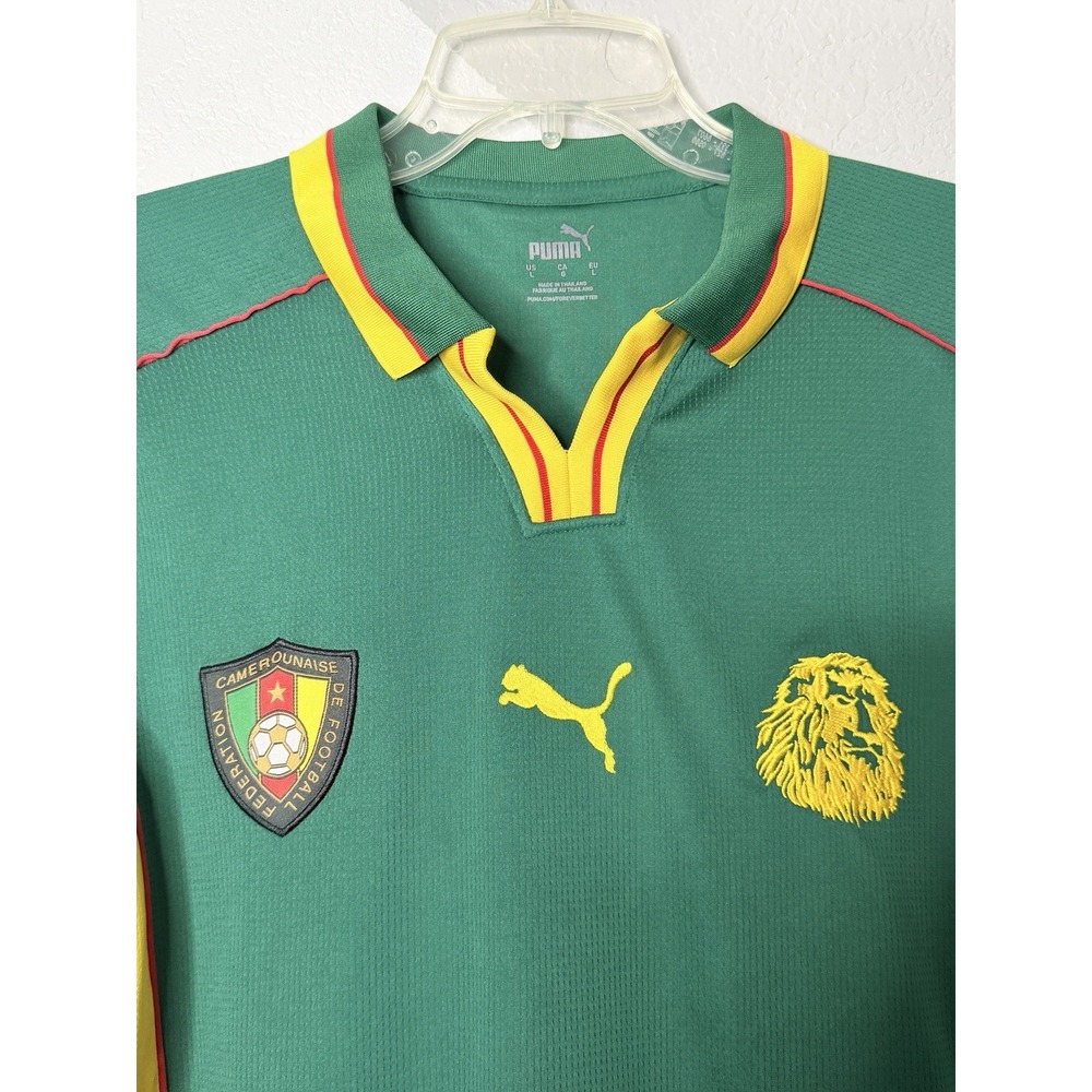 Puma Cameroon 1998-99 Era Retro World Cup Home Soccer Jersey Men L Green Yellow - Picture 5 of 10